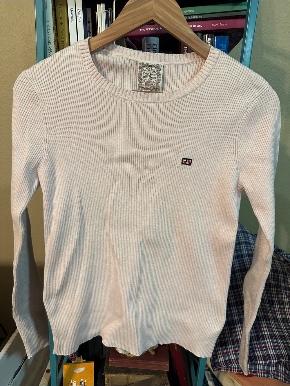 Ralph Lauren Polo Jeans Light Pink Ribbed Crewneck Vintage Sweater